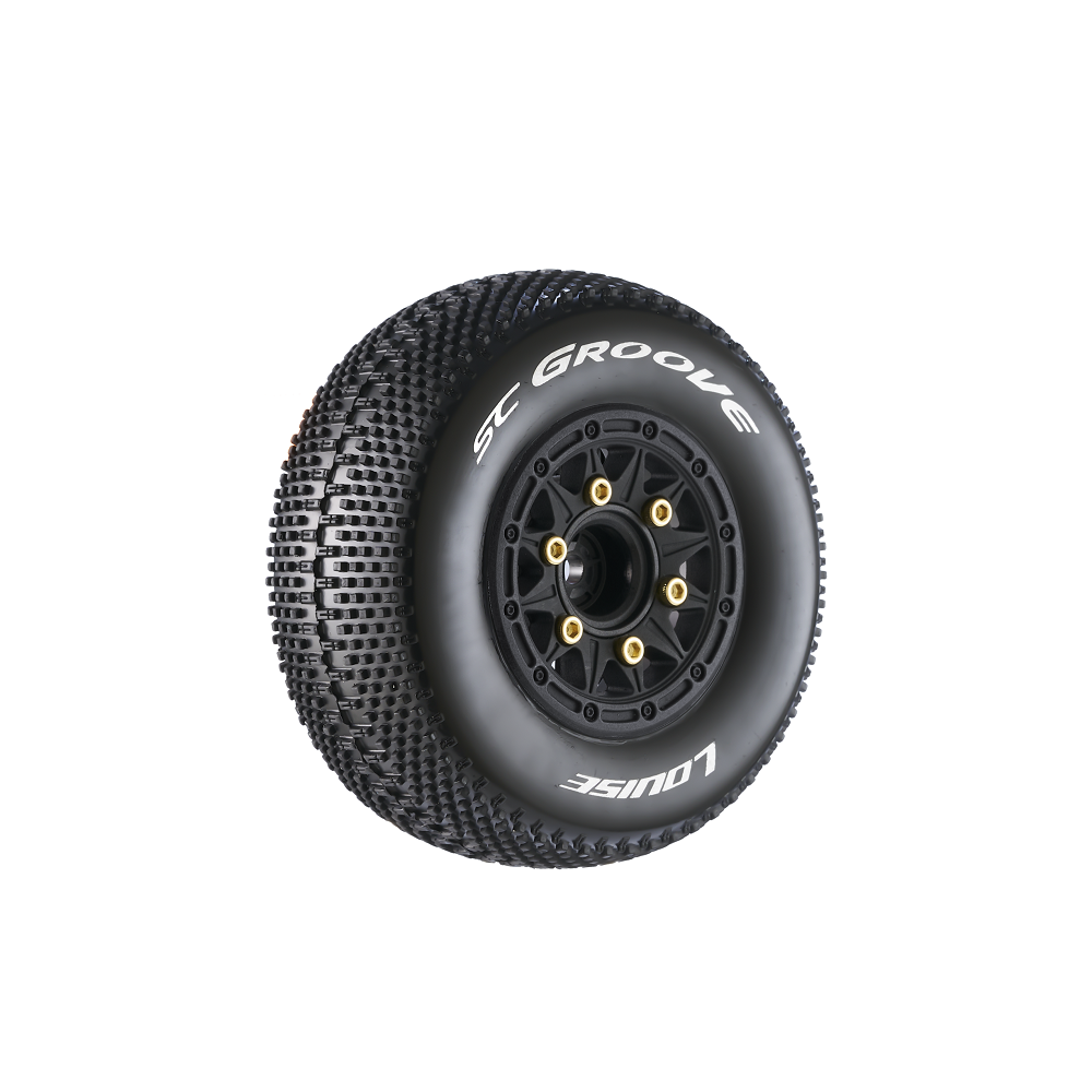 Louise R/C SC-Groove 1/10 Short Course Tires, Soft, 12, 14 & 17mm Removable Hex Glued on Black Rim (2) LT3146SB (ONLINE ORDER ONLY)