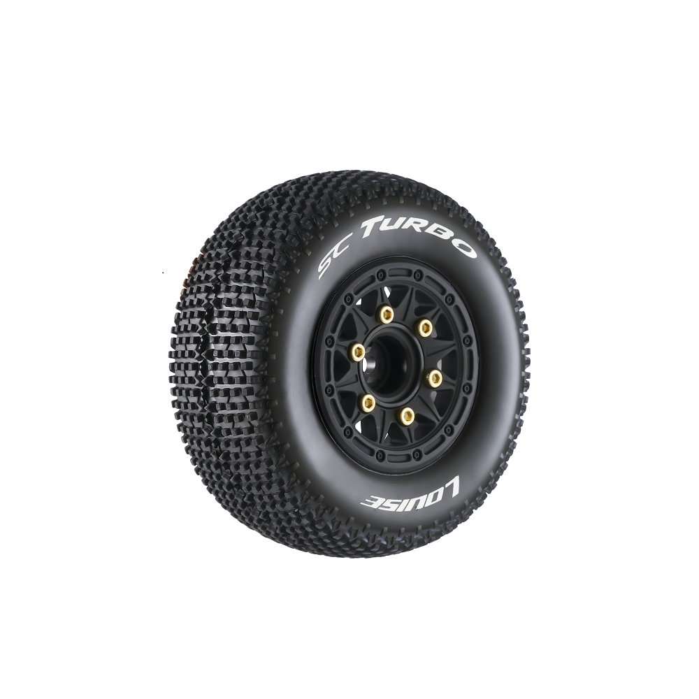 Louise R/C SC-Turbo 1/10 Short Course Tires Soft 12mm 14mm 17mm Removable Hex Mounted Black Rim Pair