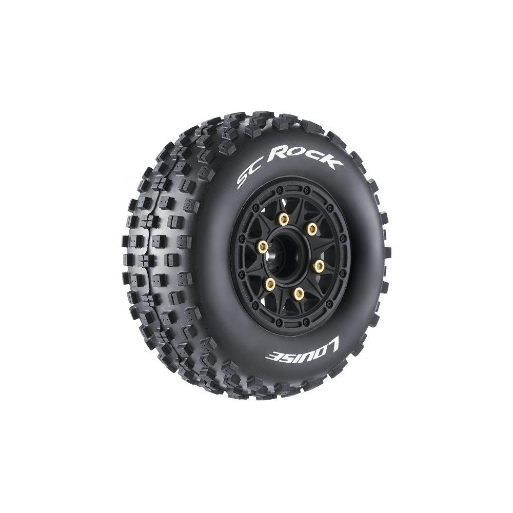 Louise R/C SC-Rock 1/10 Short Course Tires, Soft, 12, 14 & 17mm Removable Hex Glued on Black Rim (2) LT3229SB (ONLINE ORDER ONLY)