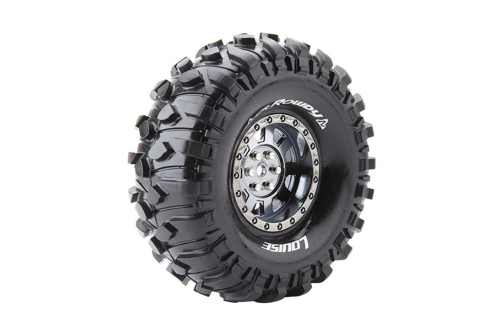 Louise R/C CR-Rowdy 1/10 1.9" Crawler Tires, 12mm Hex, Super Soft, Mounted on Black Chrome Rim, Front/Rear (2) LT3233VBC (ONLINE ORDER ONLY)