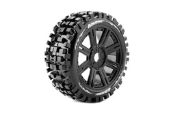 Louise R/C B-Ulldoze 1/8 Off-Road Buggy Tires 17mm Hex Soft Mounted Black Spoke Rim Pair