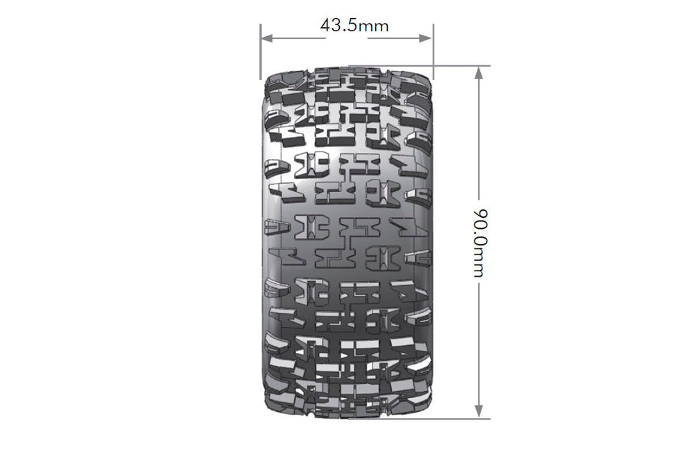 Louise R/C ST-Pioneer 1/16 2.2" Stadium Truck Tires 12mm Hex Soft Mounted Black Rim Pair