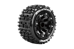 Louise R/C ST-Pioneer 1/16 2.2" Stadium Truck Tires 12mm Hex Soft Mounted Black Rim Pair