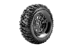 Louise R/C CR-Mallet 1/10 1.9" Crawler Class 1 Tires Mounted 12mm Hex Black Chrome Rim Pair