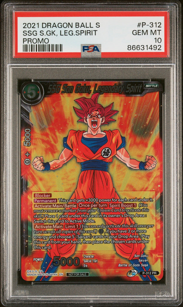 2021 DRAGON BALL SUPER CROSS SPIRITS SSG GOKU, LGNDRY SPRT #P-312 - PSA 10 (Online Order Only)