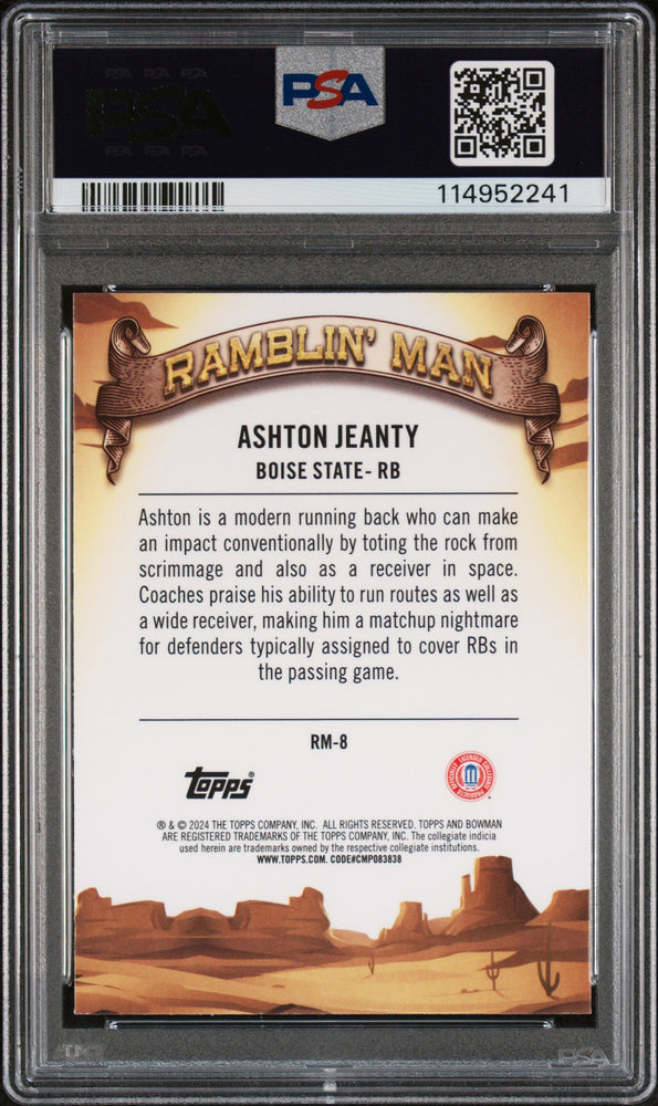 Graded 2024 Topps Bowman U Chrome Ashton Jeanty #RM8 Ramblin Man Rookie RC Football Card PSA 10 Gem Mint (ONLINE ORDER ONLY)