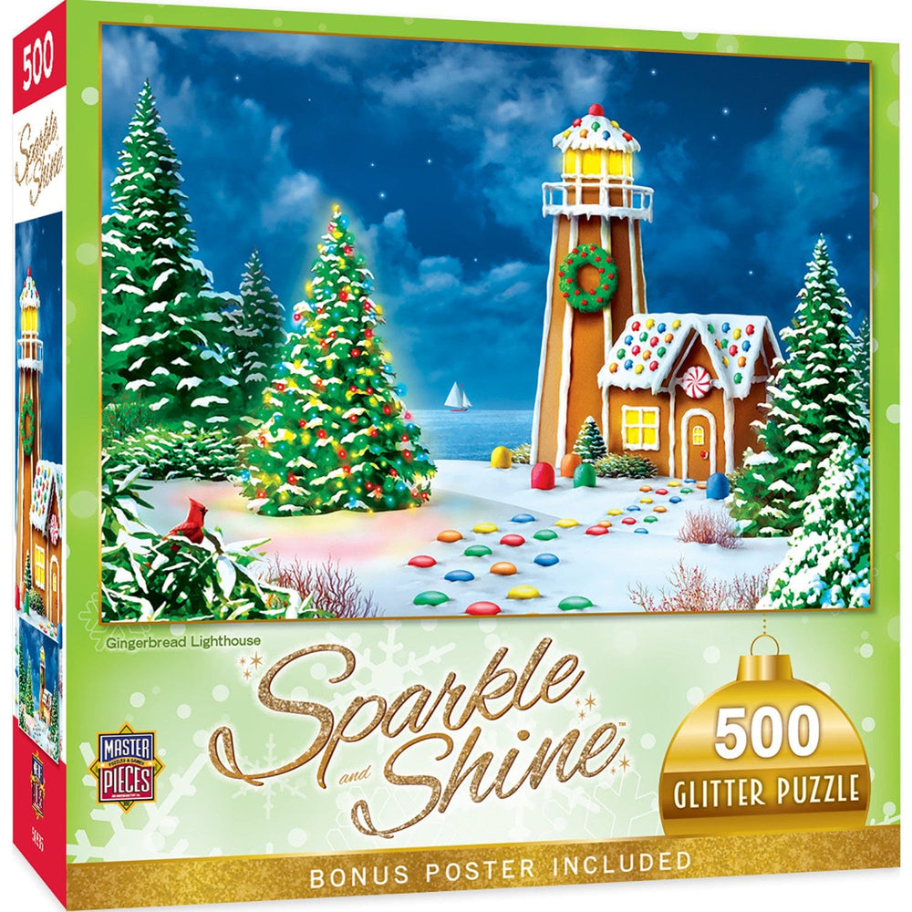 Sparkle & Shine - Gingerbread Lighthouse 500 Piece Glitter Jigsaw Puzzle (ONLINE ORDER ONLY)