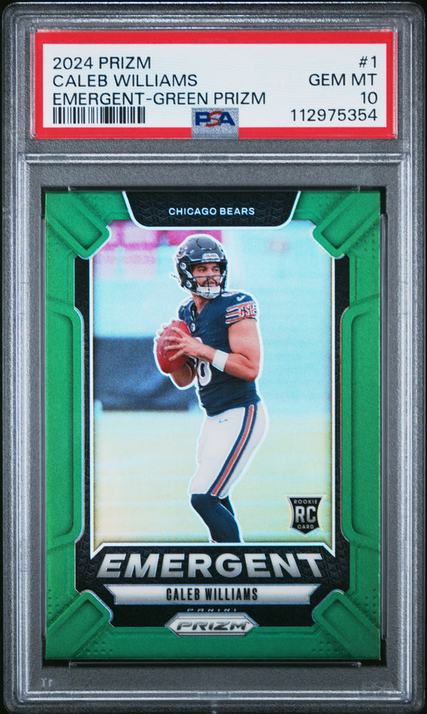 Graded 2024 Panini Prizm Caleb Williams #1 Emergent Green Prizm Rookie RC Football Card PSA 10 Gem Mint (ONLINE ORDER ONLY)