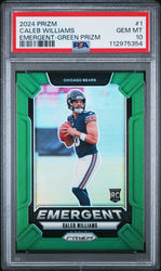 Graded 2024 Panini Prizm Caleb Williams #1 Emergent Green Prizm Rookie RC Football Card PSA 10 Gem Mint (ONLINE ORDER ONLY)