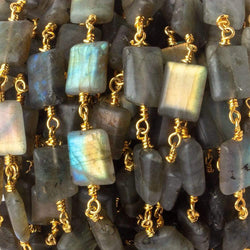 Matte Rectangle Labradorite Gold plated Chain by the foot (ONLINE ORDER ONLY)