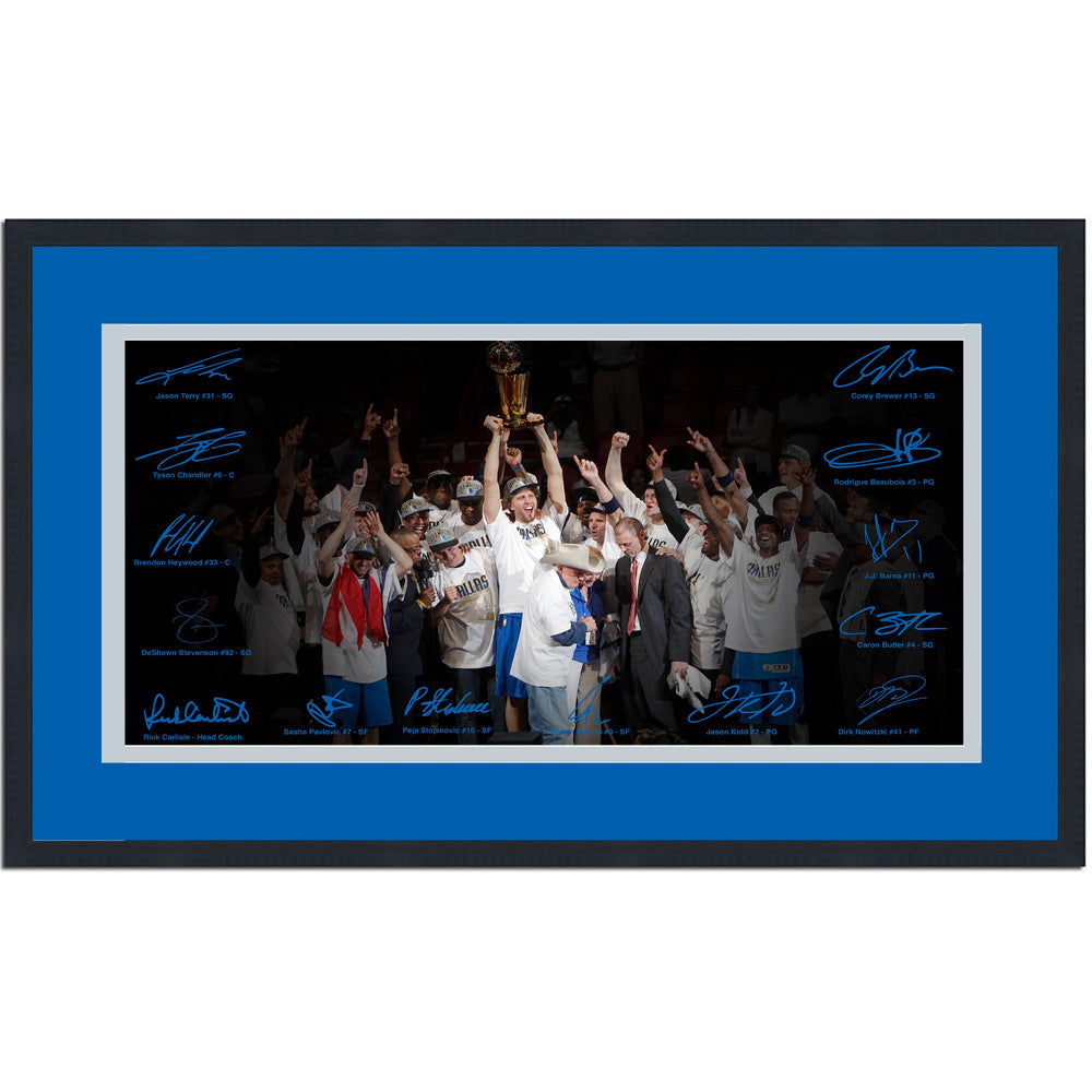 Framed Dallas Mavericks 2010 NBA Champions Facsimile Signature Team Auto 16x24 Basketball Photo (ONLINE ORDER ONLY)