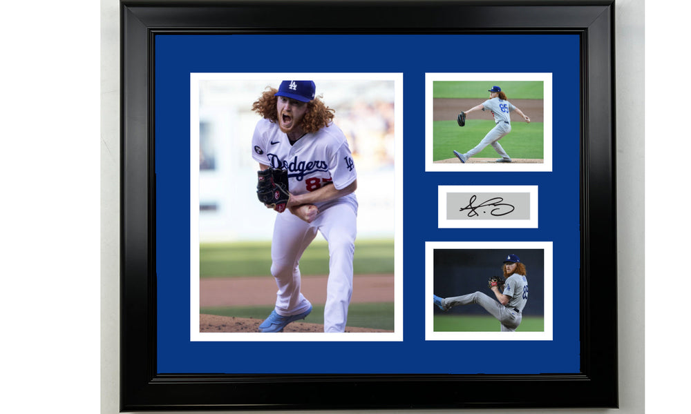 Framed Dustin May Los Angeles Dodgers Facsimile Laser Engraved Signature Baseball 14x11 3 Photo Collage (ONLINE ORDER ONLY)