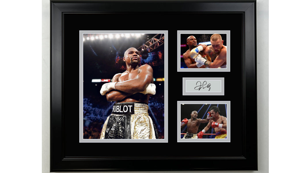 Framed Floyd Mayweather Boxing Facsimile Laser Engraved Signature 14x11 3 Photo Collage (ONLINE ORDER ONLY)