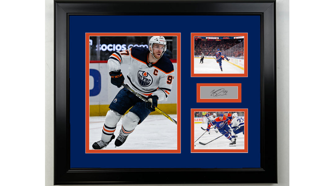 Framed Connor McDavid Edmonton Oilers Facsimile Laser Engraved Signature Hockey 14x11 3 Photo Collage (ONLINE ORDER ONLY)