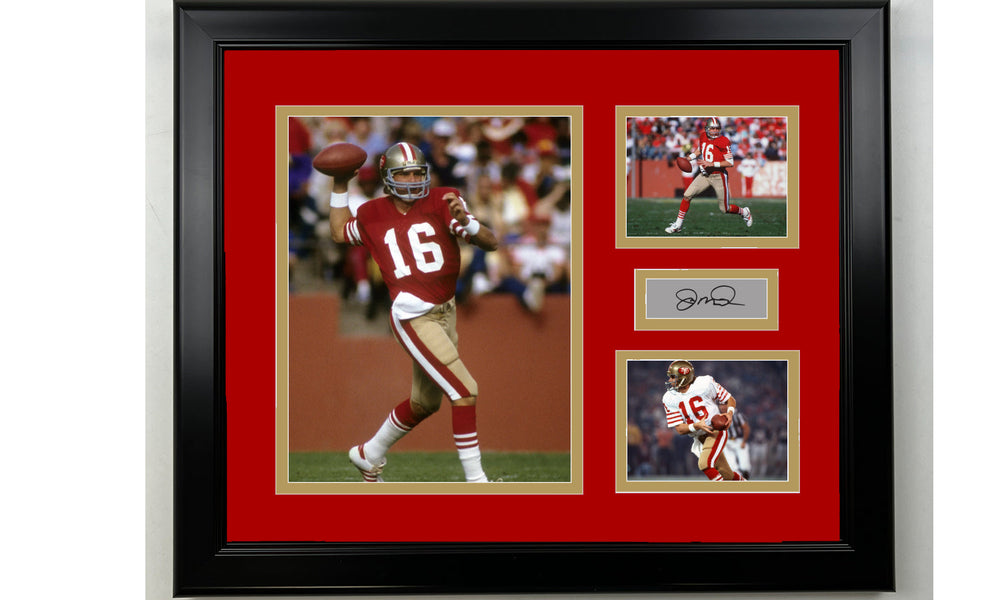 Framed Joe Montana San Francisco 49ers Facsimile Laser Engraved Signature Football 14x11 3 Photo Collage (ONLINE ORDER ONLY)
