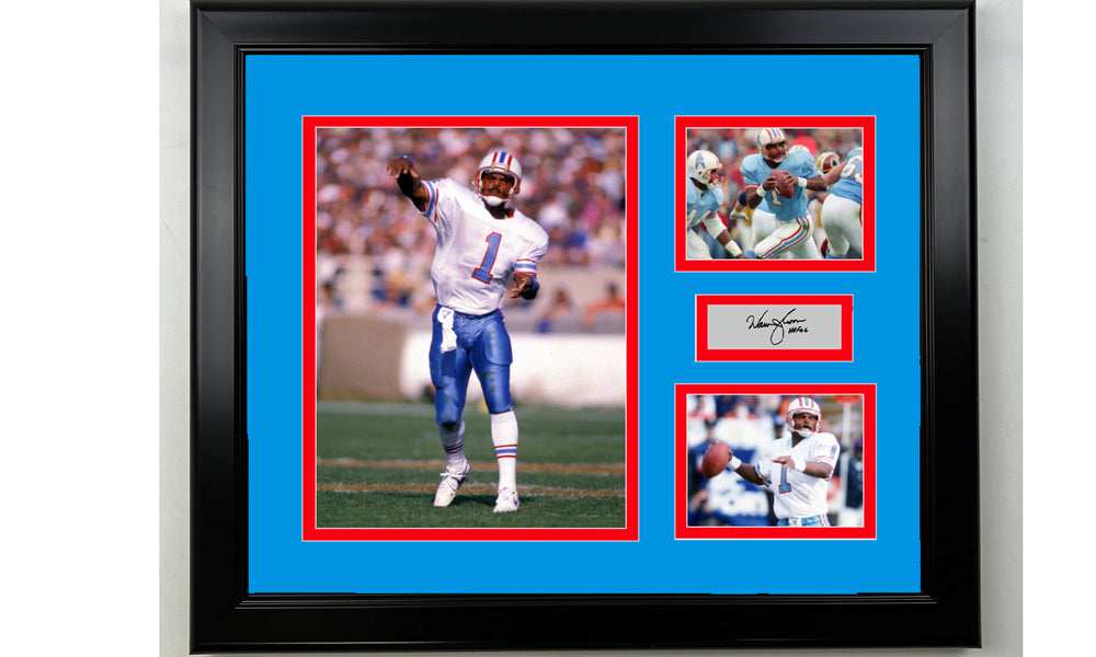 Framed Warren Moon Houston Oilers Facsimile Laser Engraved Signature Football 14x11 3 Photo Collage (ONLINE ORDER ONLY)