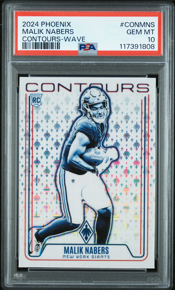 Graded 2024 Panini Phoenix Malik Nabers #CONMNS Contours Wave Rookie RC Football Card PSA 10 Gem Mint (ONLINE ORDER ONLY)