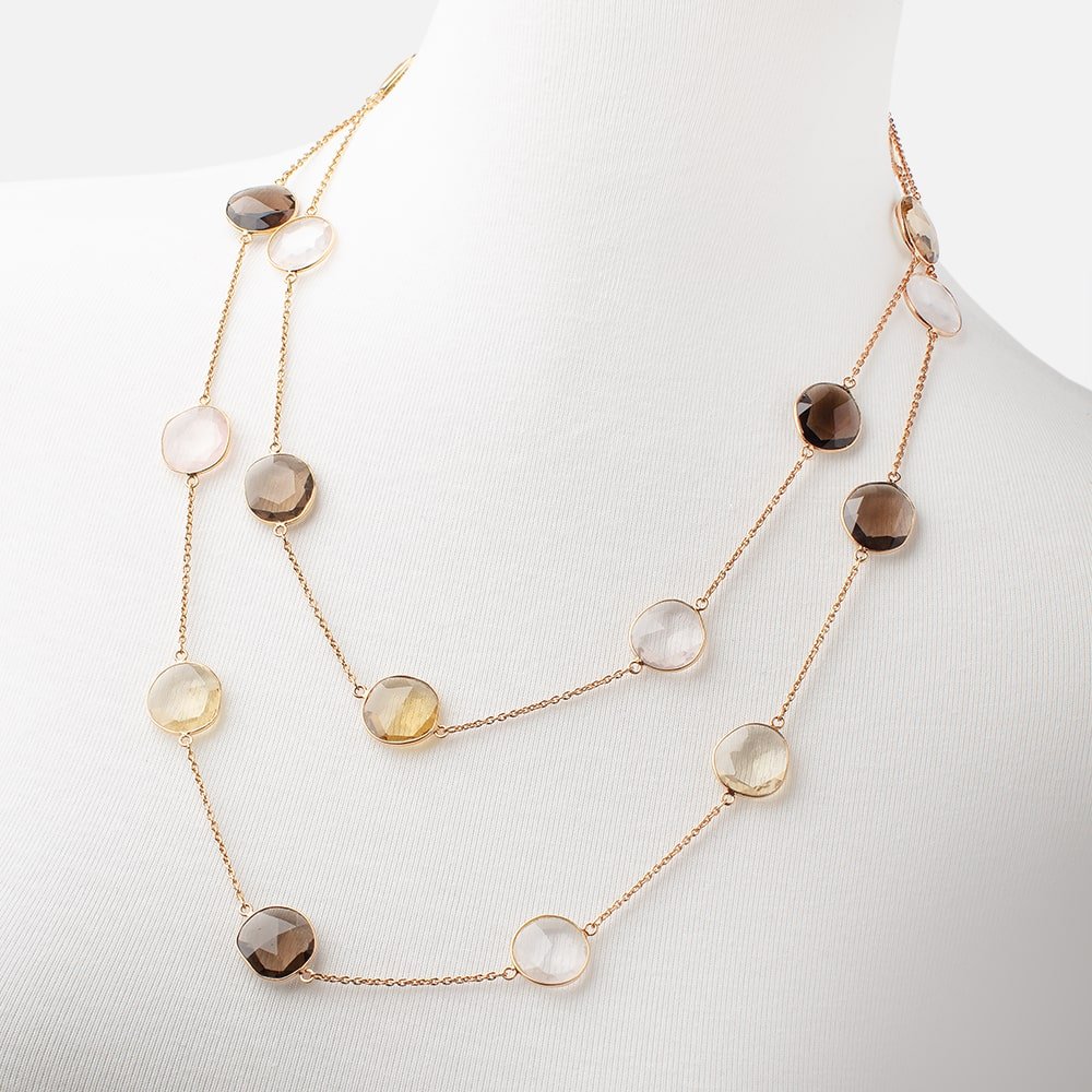 Multi Quartz Faceted Nugget Vermeil Bezel Chain Necklace (ONLINE ORDER ONLY)