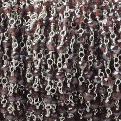 3mm Mystic Rhodolite Garnet faceted rondelles on Silver plated Chain