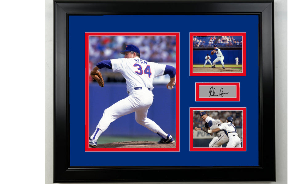Framed Nolan Ryan Texas Rangers Facsimile Laser Engraved Signature Baseball 14x11 3 Photo Collage (ONLINE ORDER ONLY)