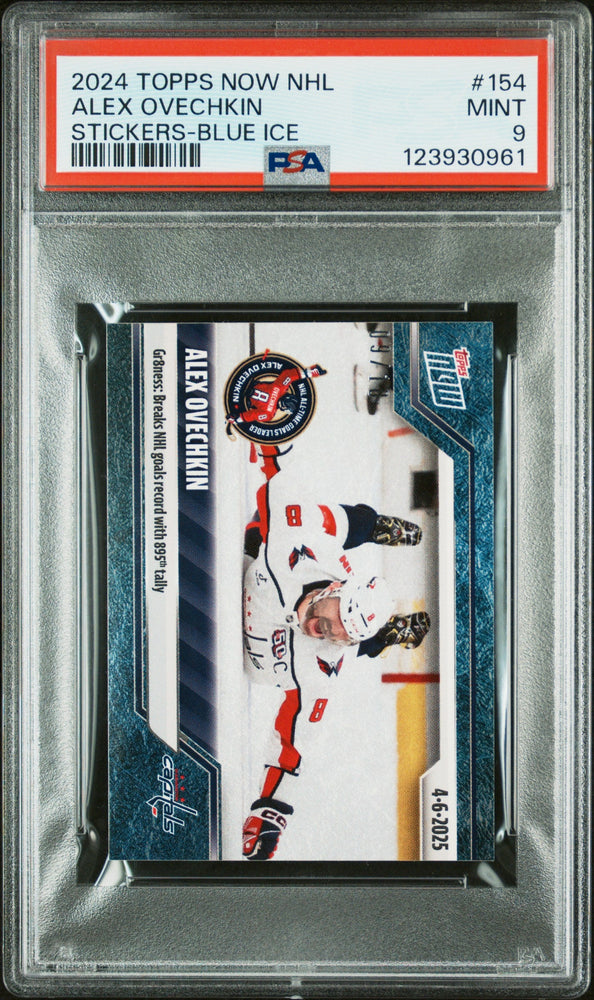 Graded 2024 Topps Now Alex Ovechkin #154 Stickers Blue Ice /10 Hockey Card PSA 9 Mint