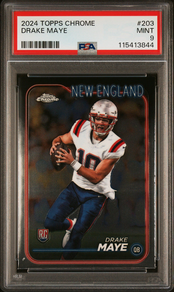 Graded 2024 Topps Chrome Drake Maye #203 Rookie RC Football Card PSA 9 Mint (ONLINE ORDER ONLY)