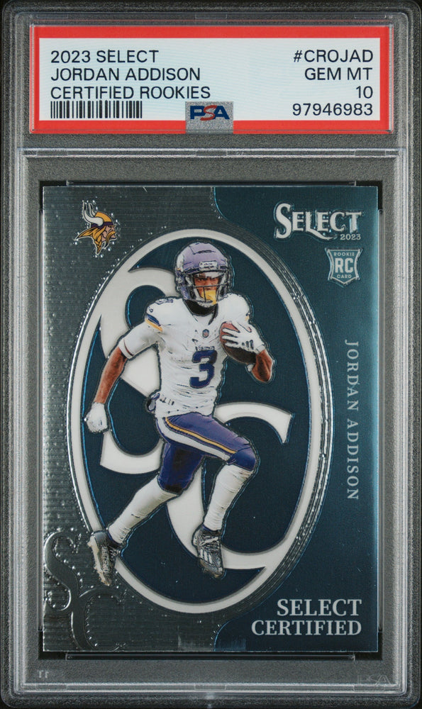 Graded 2023 Panini Select Jordan Addison #CROJAD Certified Rookies Rookie RC Football Card PSA 10 Gem Mint (ONLINE ORDER ONLY)
