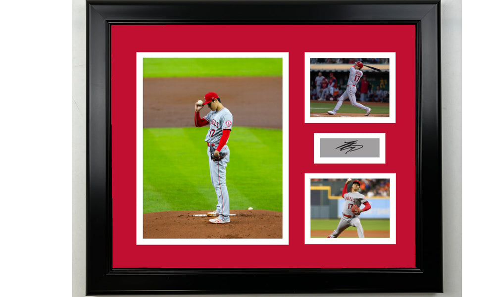 Framed Shohei Ohtani Los Angeles Angels Facsimile Laser Engraved Signature Baseball 14x11 3 Photo Collage (ONLINE ORDER ONLY)