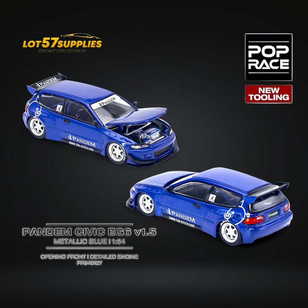 Pop Race Honda Civic EG6 Hatchback v1.5 Pandem Metallic Blue PR640127 1:64 (ONLINE ORDER ONLY)