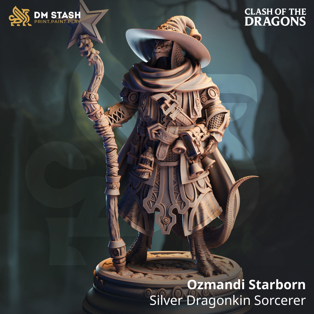 Ozmandi Starborn, Silver Dragonkin Sorcerer (Male Dragonborn Sorcerer) (Online Order Only)
