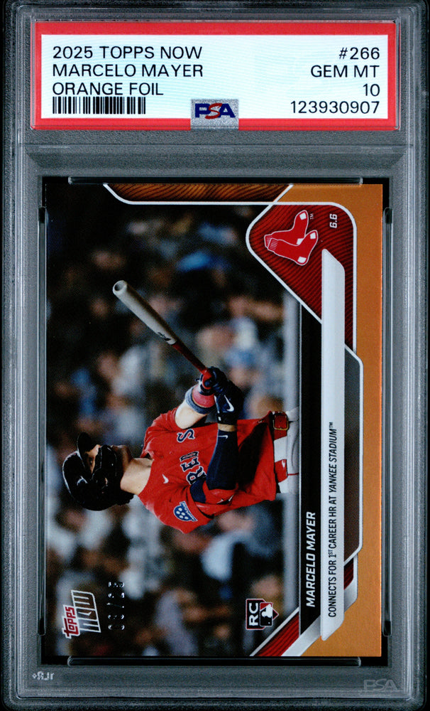 Graded 2025 Topps Now Marcelo Mayer #266 Orange Foil /25 Rookie RC Baseball Card PSA 10 Gem Mint (ONLINE ORDER ONLY)