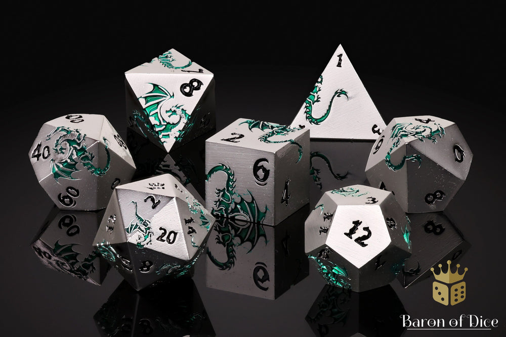 Eye of the Jade Dragon Metal RPG Dice Set | 7 Pieces (ONLINE ORDER ONLY)