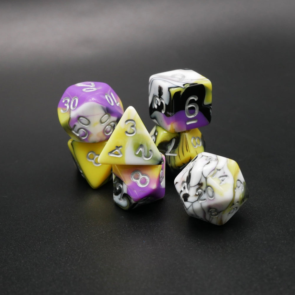 Panic Abstraction - 7 Piece DnD Dice Set | Acrylic RPG Gaming Dice (ONLINE ORDER ONLY)