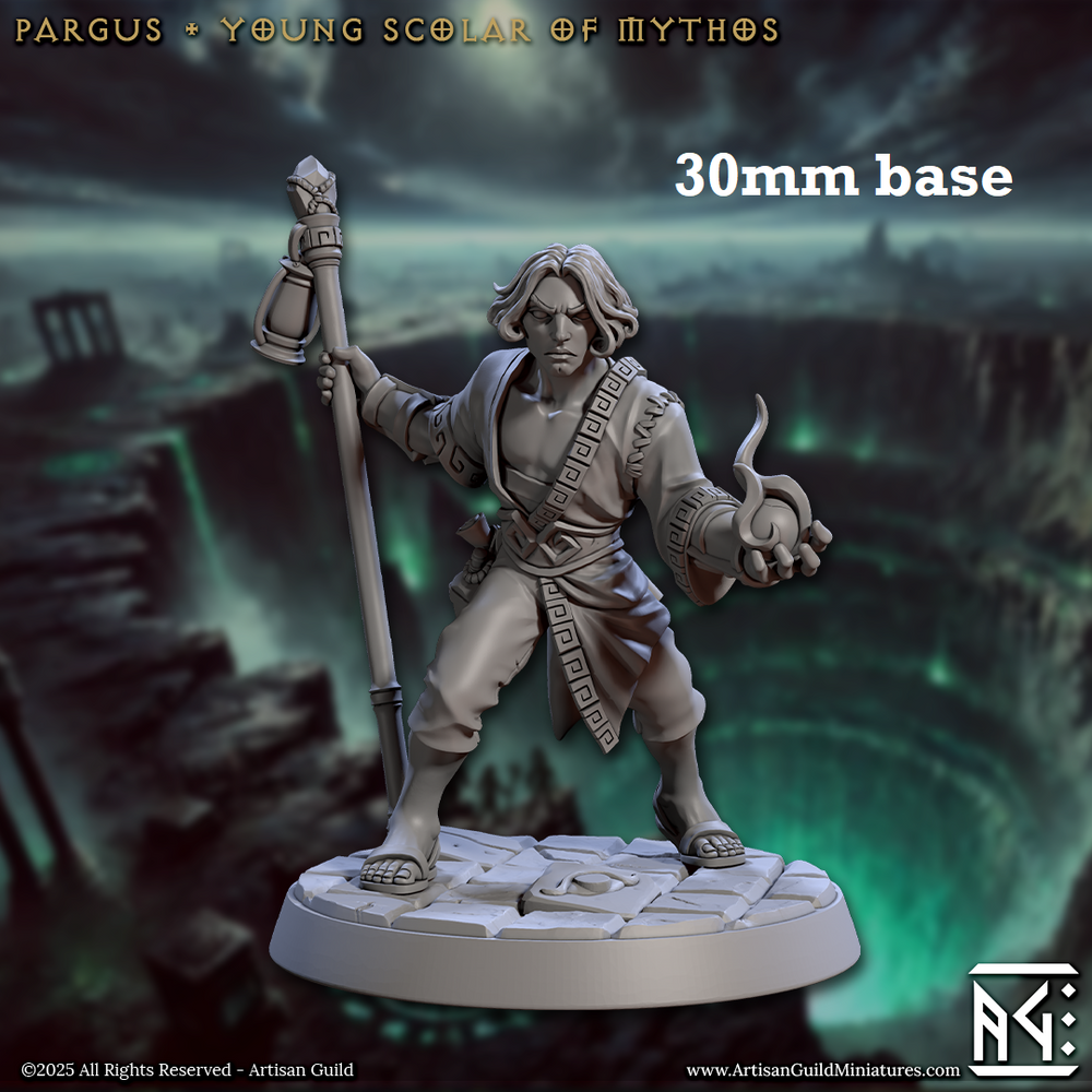 Pargus, Young Scholar of Mythos (Male Human Wizard) (Online Only)