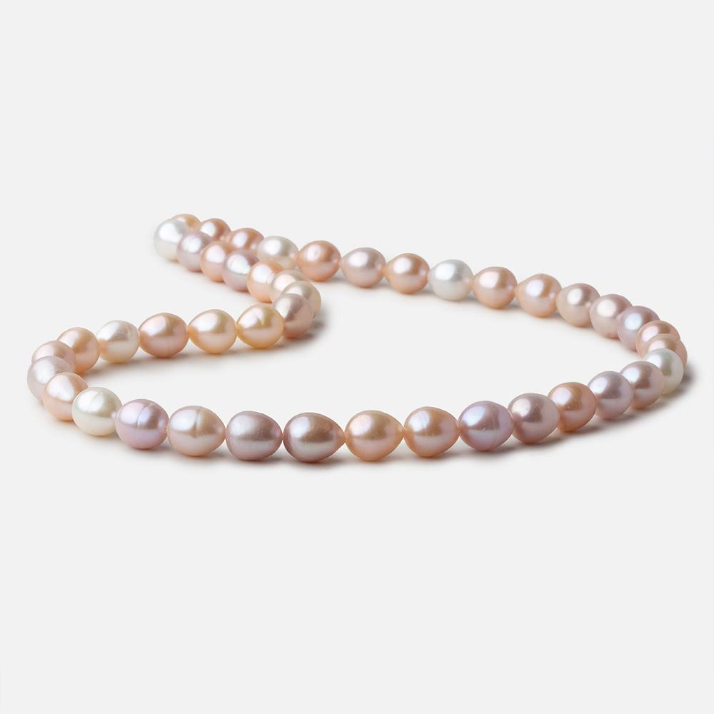 Pastel TriColor straight drilled oval Freshwater Pearls 16 inch 37 pearls 8x9-8x10mm A (ONLINE ORDER ONLY)
