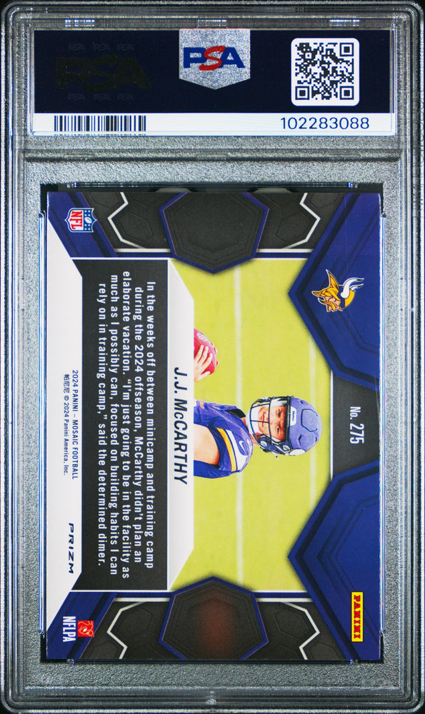 Graded 2024 Panini Mosaic JJ McCarthy #275 Green Rookie RC Football Card PSA 10 Gem Mint (ONLINE ORDER ONLY)