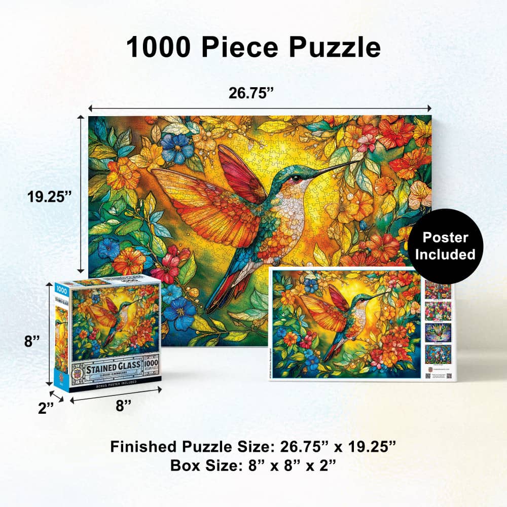 Stained Glass - Glorious Hummingbird 1000 Piece Jigsaw Puzzle