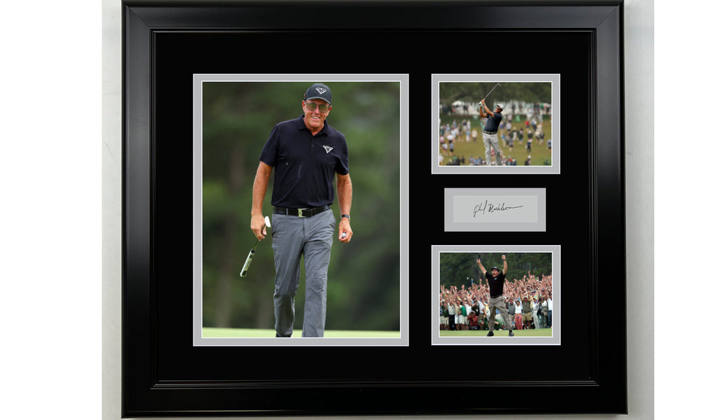 Framed Phil Mickelson Golf Facsimile Laser Engraved Signature 14x11 3 Photo Collage (ONLINE ORDER ONLY)