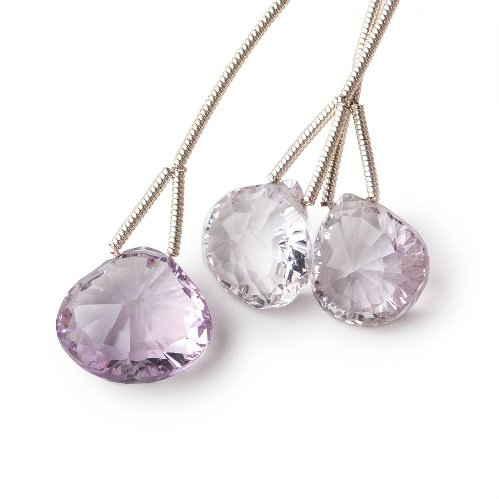 Pink Amethyst Focal Bead Concave Faceted Heart Set of 3 (ONLINE ORDER ONLY)
