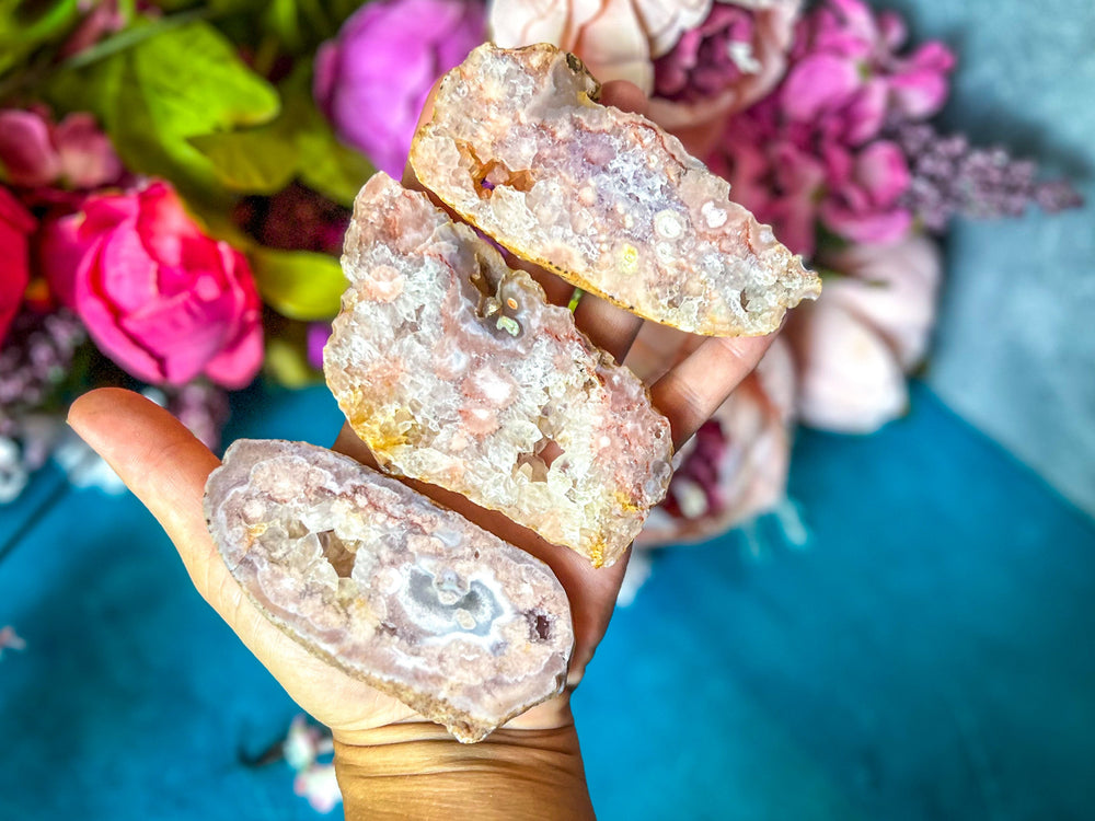 Beautiful Pink Flower Agate Slices, Polished Flower Agate Slabs, Pink Cherry Blossom Agate Polished Slab (ONLINE ORDER ONLY)