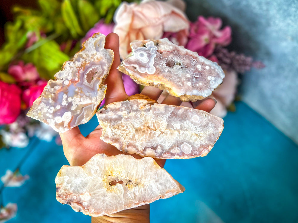 Beautiful Pink Flower Agate Slices, Polished Flower Agate Slabs, Pink Cherry Blossom Agate Polished Slab (ONLINE ORDER ONLY)