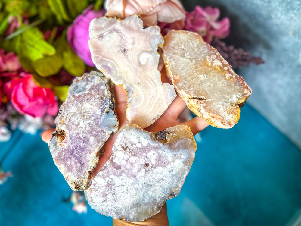Beautiful Pink Flower Agate Slices, Polished Flower Agate Slabs, Pink Cherry Blossom Agate Polished Slab (ONLINE ORDER ONLY)