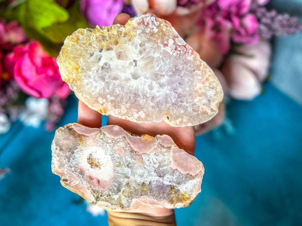 Beautiful Pink Flower Agate Slices, Polished Flower Agate Slabs, Pink Cherry Blossom Agate Polished Slab (ONLINE ORDER ONLY)