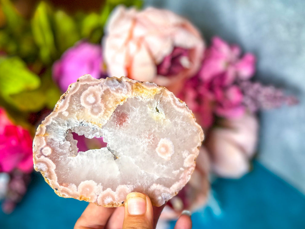 Beautiful Pink Flower Agate Slices, Polished Flower Agate Slabs, Pink Cherry Blossom Agate Polished Slab (ONLINE ORDER ONLY)