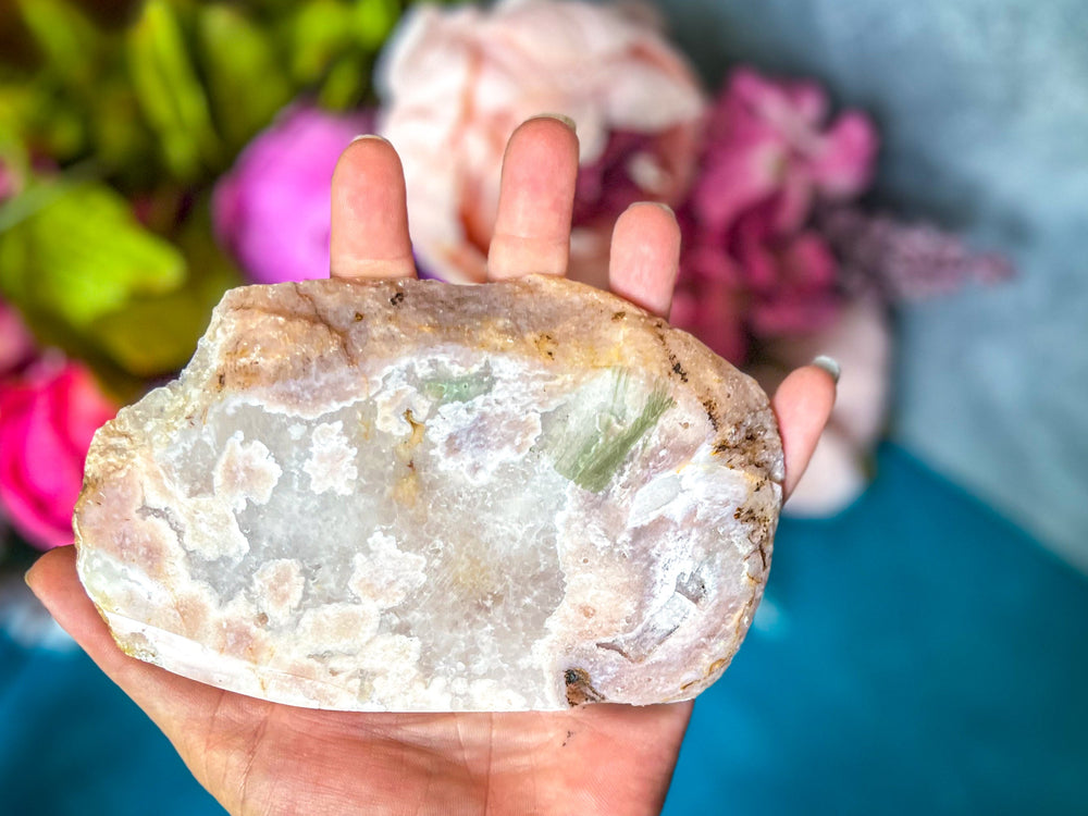 Beautiful Pink Flower Agate Slices, Polished Flower Agate Slabs, Pink Cherry Blossom Agate Polished Slab (ONLINE ORDER ONLY)