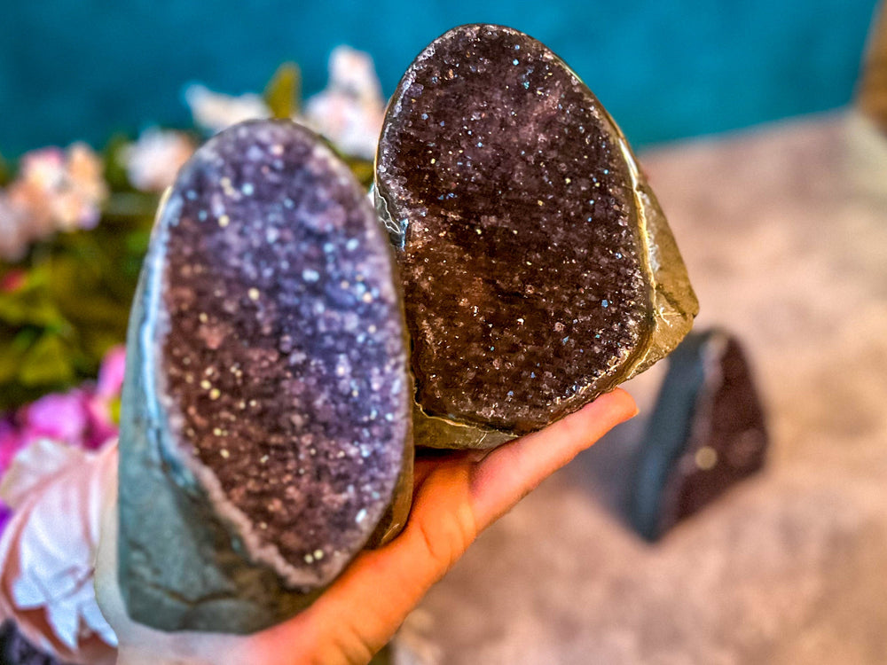 Large Semi Polished Rainbow Amethyst Cathedrals, Pink Amethyst, Raw Black Amethyst Freeforms 500 gram+ (ONLINE ORDER ONLY)