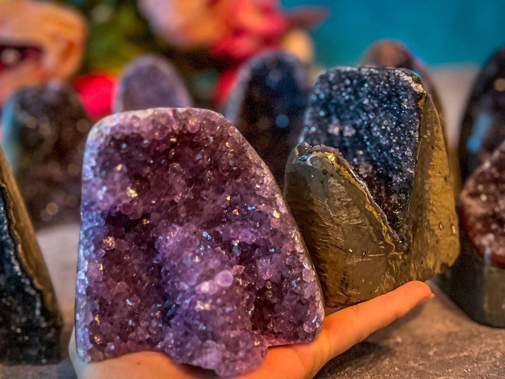 Large Semi Polished Rainbow Amethyst Cathedrals, Pink Amethyst, Raw Black Amethyst Freeforms 500 gram+ (ONLINE ORDER ONLY)