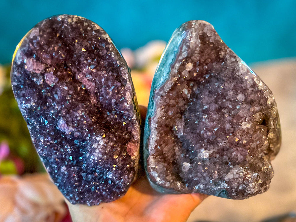 Large Semi Polished Rainbow Amethyst Cathedrals, Pink Amethyst, Raw Black Amethyst Freeforms 500 gram+ (ONLINE ORDER ONLY)