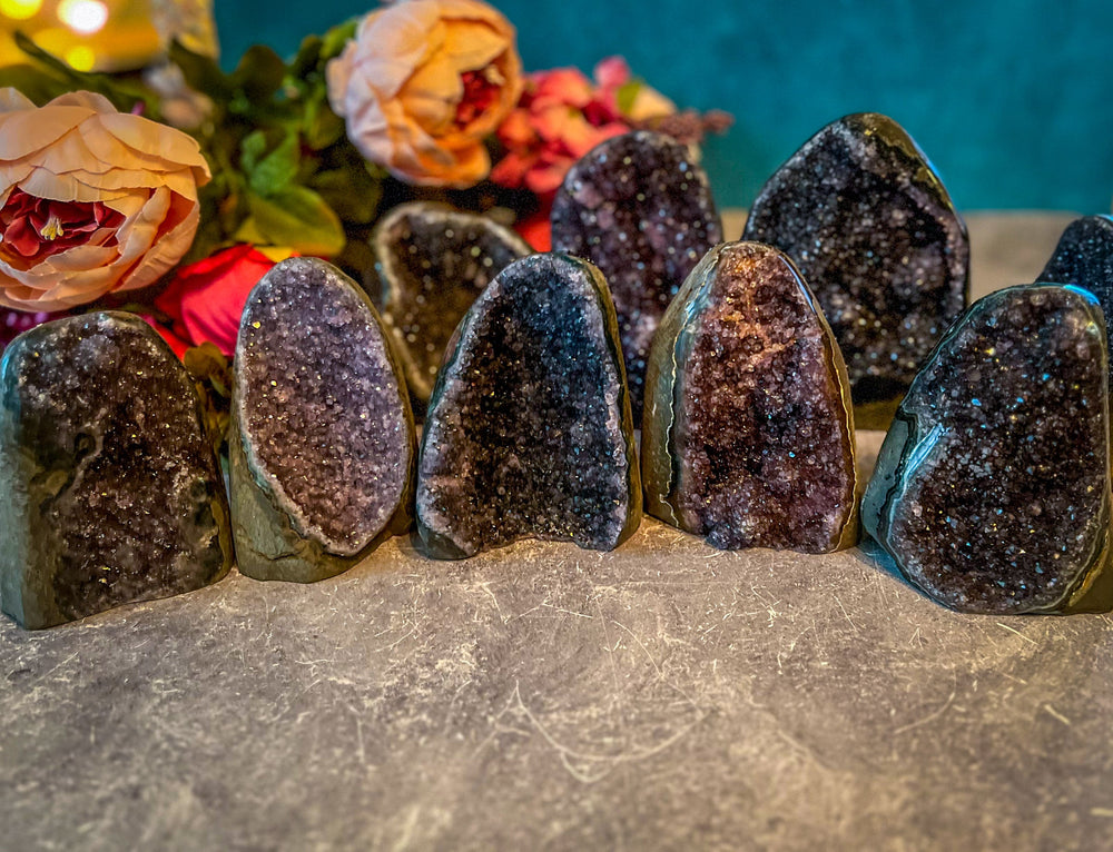 Large Semi Polished Rainbow Amethyst Cathedrals, Pink Amethyst, Raw Black Amethyst Freeforms 500 gram+ (ONLINE ORDER ONLY)