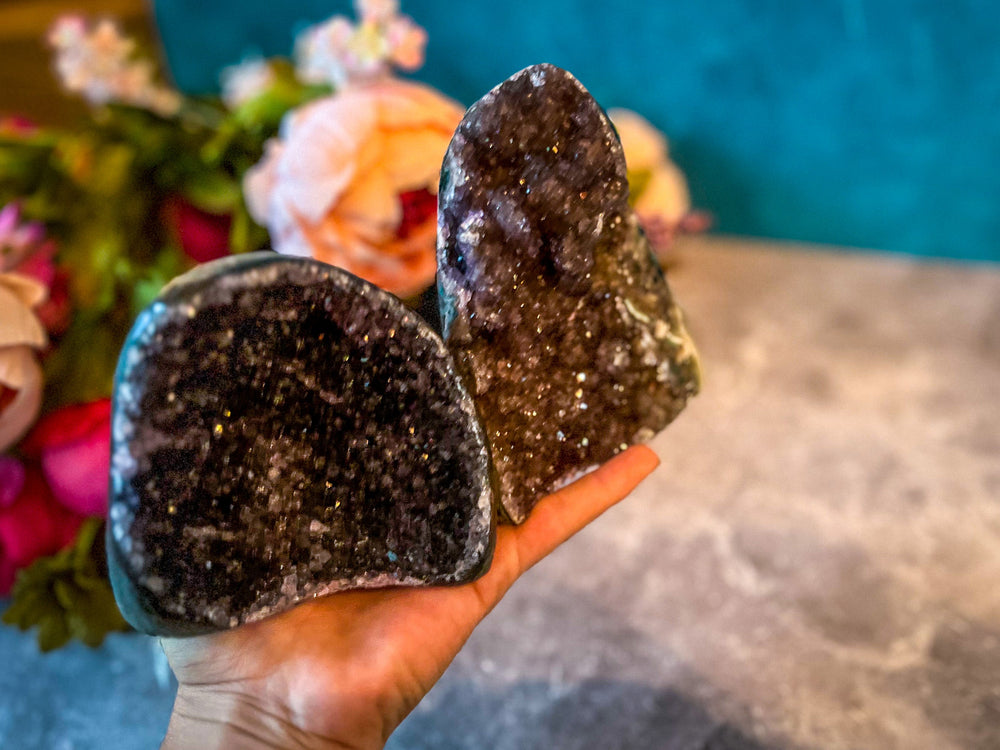 Large Semi Polished Rainbow Amethyst Cathedrals, Pink Amethyst, Raw Black Amethyst Freeforms 500 gram+ (ONLINE ORDER ONLY)